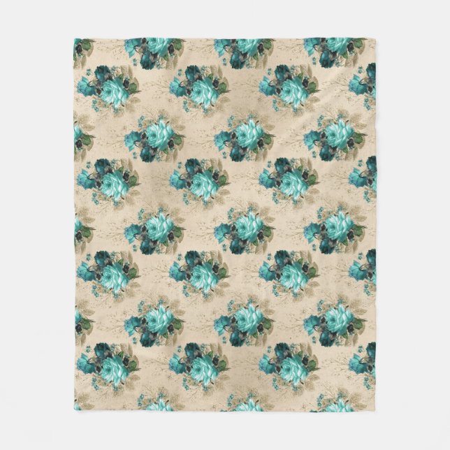 Shabby Floral Aqua Serie Design 3 Fleecedecke (Vorderseite)