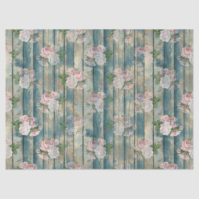 Shabby Floral Aqua Serie Design 6 Seidenpapier (Vorderseite)