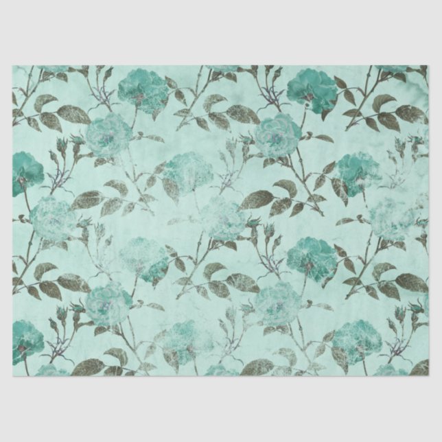 Shabby Floral Turquoise Series Design 8 Seidenpapier (Vorderseite)
