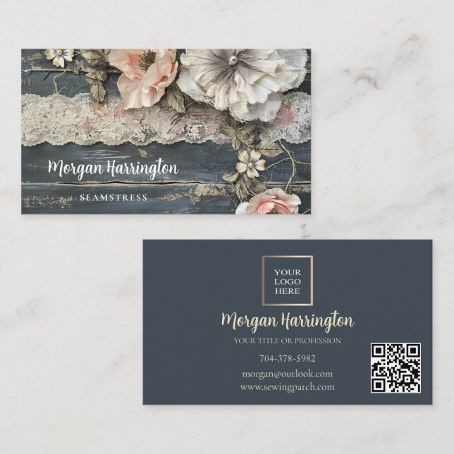 Shabby Flowers & Lace Business Card Visitenkarte (Vorne/Hinten)