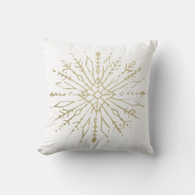 Shabby Gold Snowflake Illustration Winterurlaub Kissen (Vorderseite)