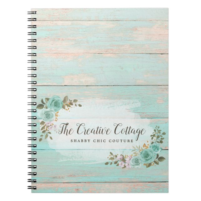 Shabby Hütte Chic Türkis Floral Rustikales Holz Notizblock (Vorderseite)
