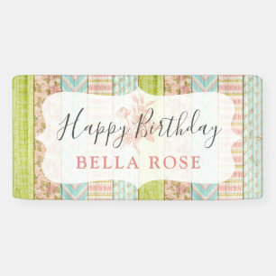 Shabby Hütte Pink Rose Baby Girl Happy Birthday Banner
