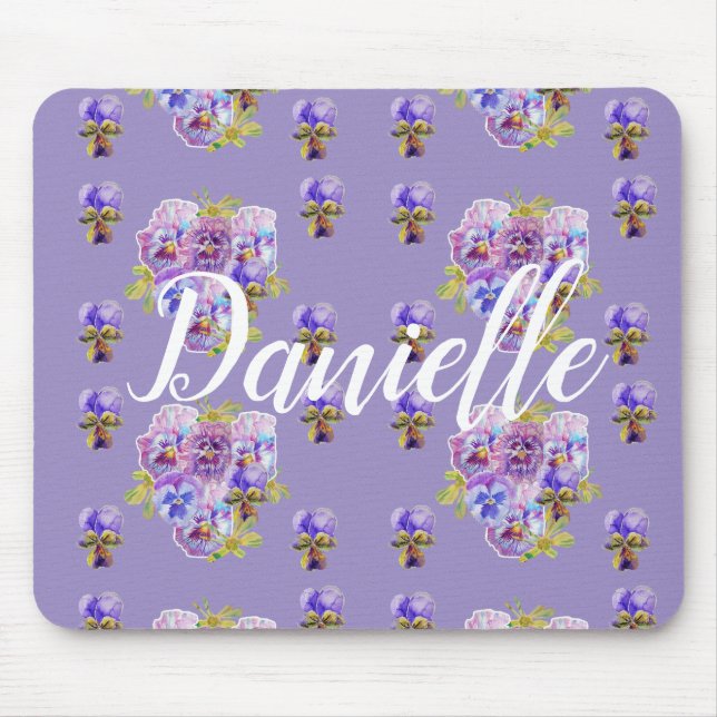Shabby Lila Pansy floral Computer Maus Mat Pad Mousepad (Vorne)