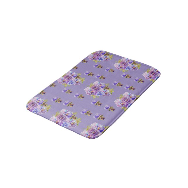 Shabby Lila Pansy Violet Blume Bath Mat Badematte (Schrägansicht)