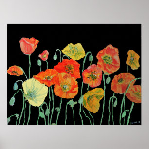Shabby Orange Red Watercolor Poppy Art Poster