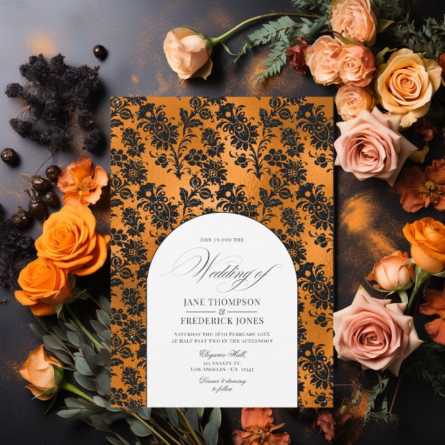 Shabby Orange und Black Gothic Einladung (Shabby Orange and Black Gothic Wedding Chic Invitation)