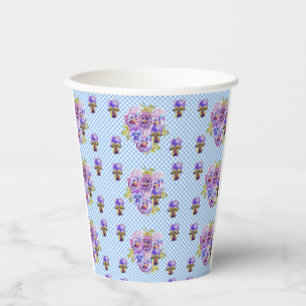 Shabby Pansy Floral Blue Gingham Blume Girls Pappbecher