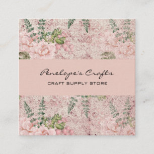 Shabby Pink Floral Square Business Card Quadratische Visitenkarte