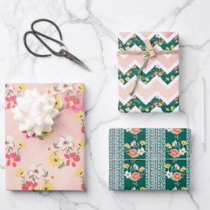 Shabby Pink Green Garden Geschenkpapier Set