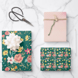 Shabby Pink Green Garden Geschenkpapier Set
