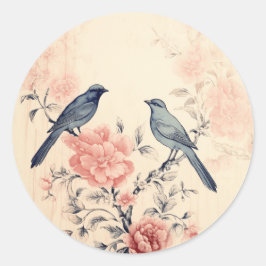Shabby Pink Opulence, Bird Shabby Chic Runder Aufkleber