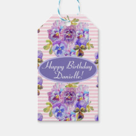 Shabby Pink Pansy Floral Party Lila Streifen Geschenkanhänger
