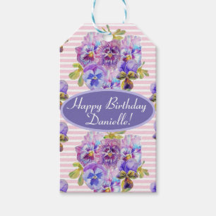 Shabby Pink Pansy Floral Party Lila Streifen Geschenkanhänger