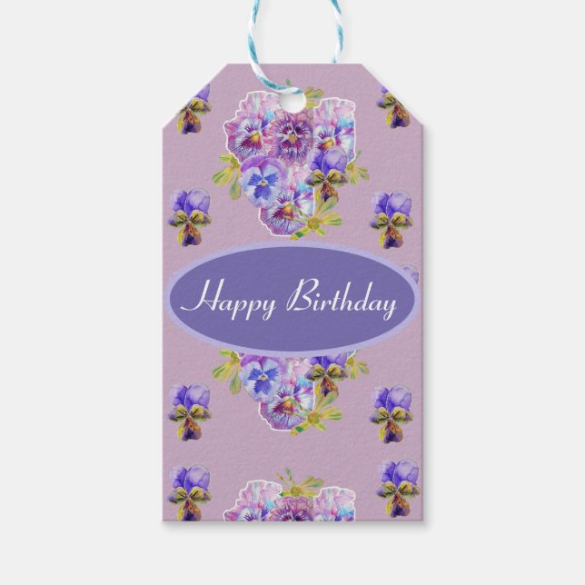 Shabby Pink Pansy Floral Party Lila Strip Geschenk Geschenkanhänger (Vorderseite)
