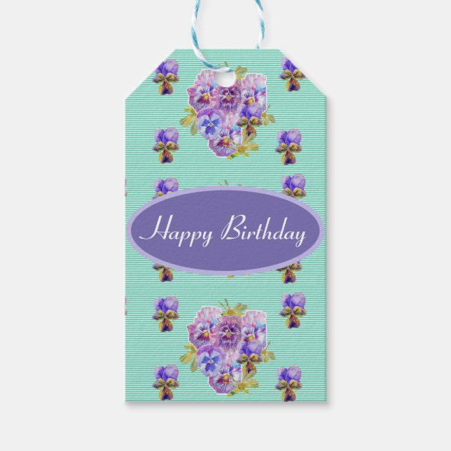Shabby Pink Pansy Floral Party Lila Strip Geschenk Geschenkanhänger (Vorderseite)