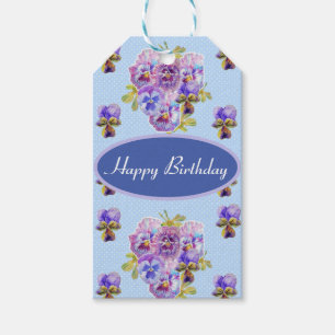 Shabby Pink Pansy Floral Viola Blue Gift Tags Geschenkanhänger