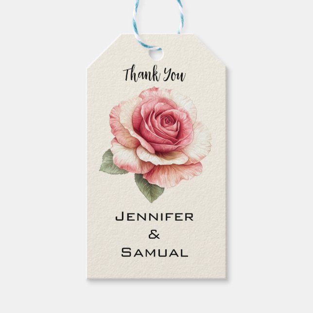 Shabby Pink Rose Geschenkanhänger (Vorderseite)