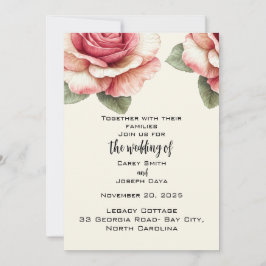 Shabby Pink Rose Wedding  Einladung