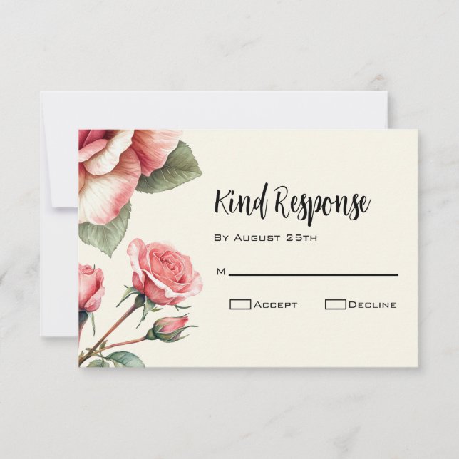 Shabby Pink Rose Wedding RSVP Karte (Vorderseite)