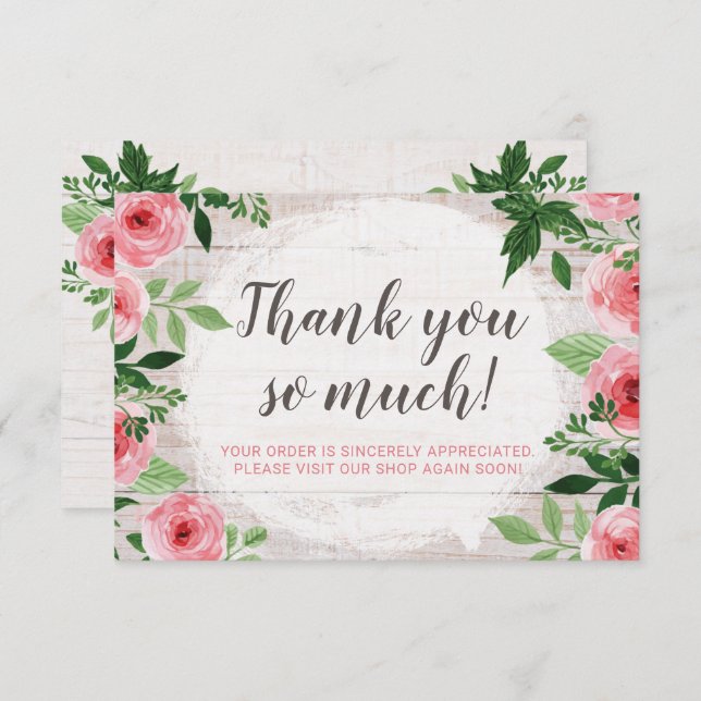 Shabby Pink Roses on Rustic Country Danke Karte (Vorne/Hinten)