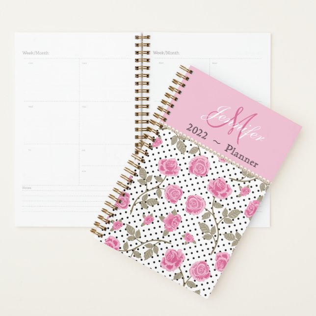 Shabby Pink Roses und Polka Dots Planner Planer (Anzeige)