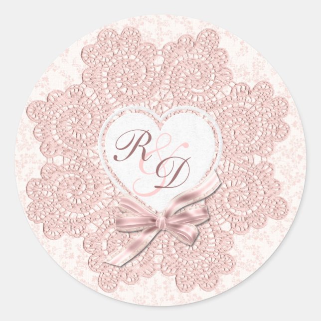 Shabby Pink Viktorianisch Style Monogram Wedding Runder Aufkleber (Vorderseite)