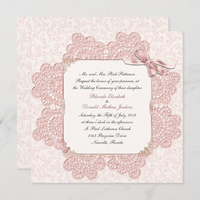 Shabby Pink Viktorianische Hochzeitseinladung Einladung (Vorne/Hinten)