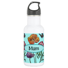 Shabby Poppy Red Lila am Aqua Mum Mütter Day Edelstahlflasche