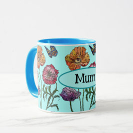 Shabby Poppy Red Lila am Aqua Mum Mütter Day Tasse