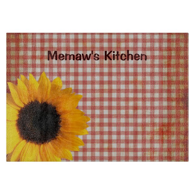 Shabby Red Gingham und Sunflower Custom Schneidebrett (Vorderseite)