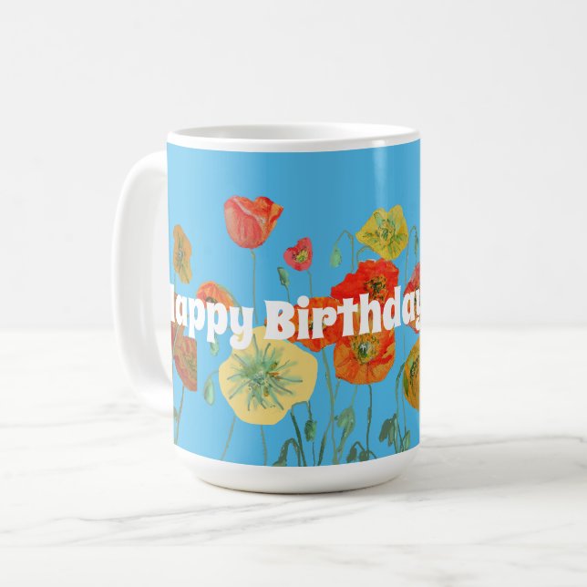 Shabby Red Orange Blue Poppy Poppies Tasse (Vorderseite Links)