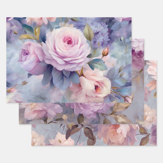 SHABBY ROMANTIC PASTEL ROSE DEKORATIVE PAPIER (Set)