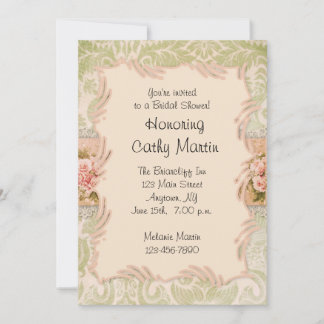 Shabby Rose Peach Green 2 Einladung
