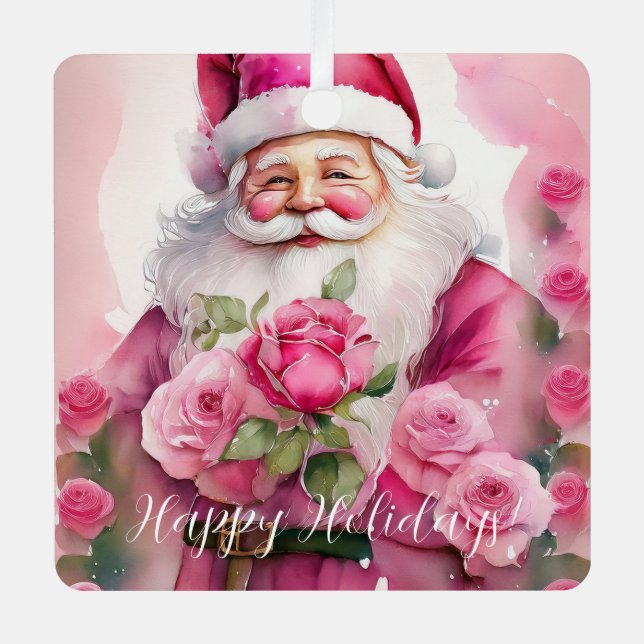 Shabby Rose Pink Chic Victorian Santa Claus Ornament Aus Metall (Vorderseite)