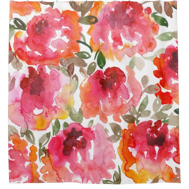 Shabby-rote Rosen, nahtloses Muster. Duschvorhang (Vorderseite)