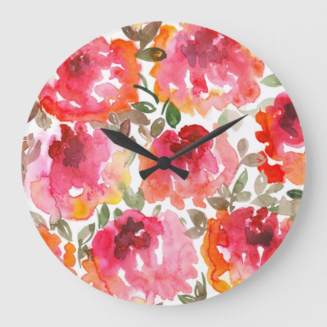 Shabby-rote Rosen, nahtloses Muster. Große Wanduhr (Vorderseite)