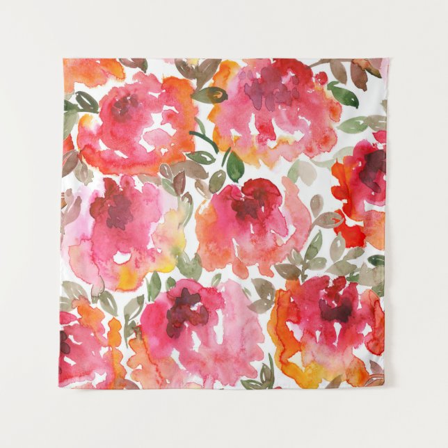 Shabby-rote Rosen, nahtloses Muster. Wandteppich (Vorderseite)