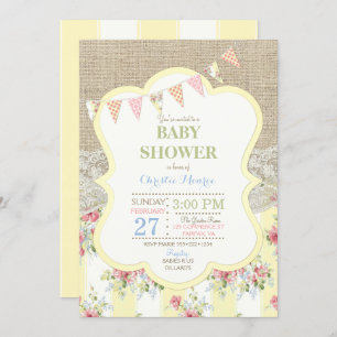 Shabby Rustic Country Chill Blues Lace Burlap Einladung