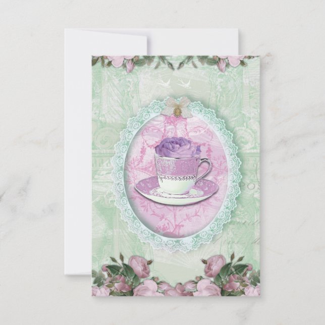 Shabby Schick Green and lilac „Kienspan Party " Einladung (Vorderseite)