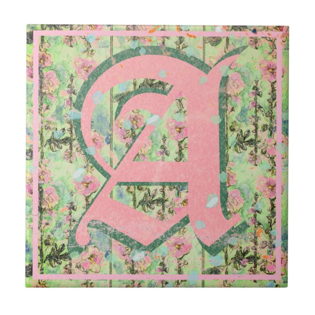 Shabby Shic Distressed Monogram Mallow Blume Fliese (Vorderseite)