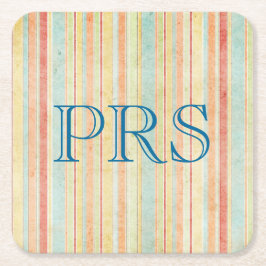 Shabby Stripes Monogramm Rechteckiger Pappuntersetzer