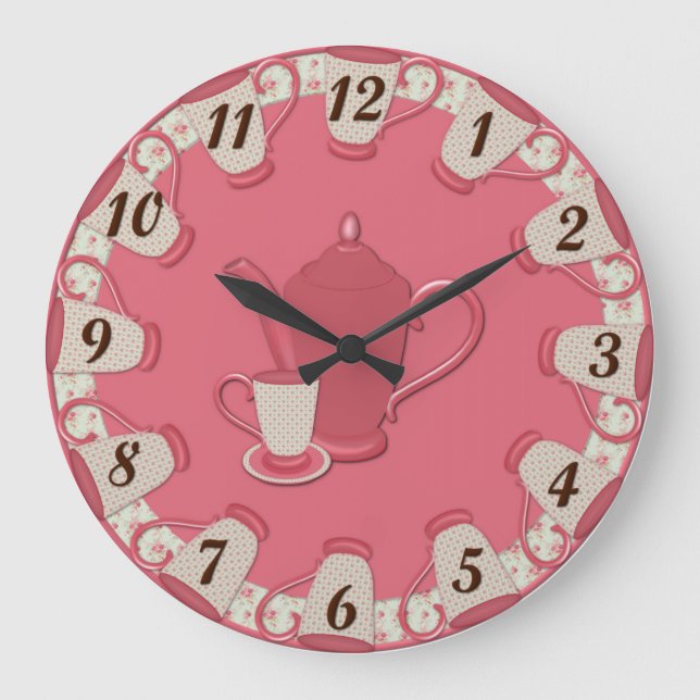 Shabby Tee Cup Wall Clock Große Wanduhr (Vorderseite)