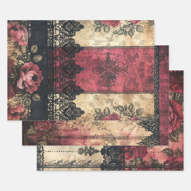 Shabby-Viktorianische Spitzenklasse-Decoupage Geschenkpapier Set (Set)