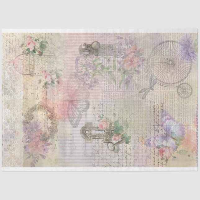 Shabby Vintag Bicycle Key Blume Lace Butterfly Seidenpapier (Vorderseite)