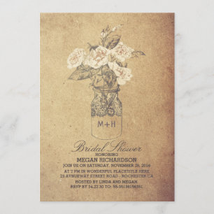 Shabby Vintag Floral Mason Jar Brautparty Einladung