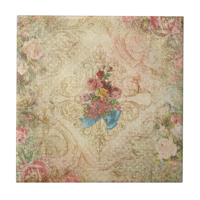 Shabby Vintag Floral Tile Fliese (Vorderseite)