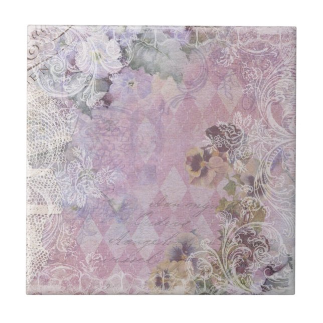 Shabby Vintag Floral Tile Fliese (Vorderseite)