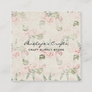 Shabby Vintag Pink Floral Botanisch  Quadratische Visitenkarte