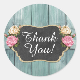 Shabby Vintag Rose Rustic Chalkboard Vielen Dank Runder Aufkleber